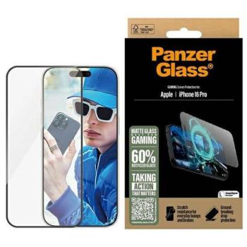 PanzerGlass Gaming matt edzett üveg fekete szegéllyel felhelyezést segítő kerettel iPhone 16 Pro kép