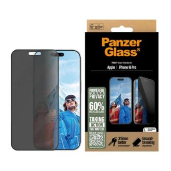 PANZERGLASS PRIVACY ULTRA-WIDE FIT képernyővédő üveg (3D, betekintés védelem + segédkeret) FEKETE Apple iPhone 16 Pro kép