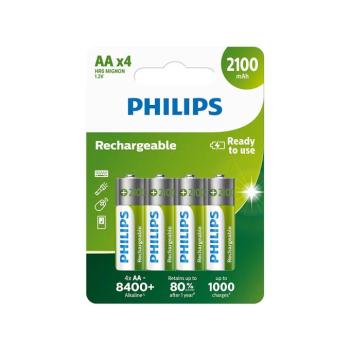 Philips nikkel-fémhidrid (NiMH) újratölthető elem AA 2100mAh - 4db kép