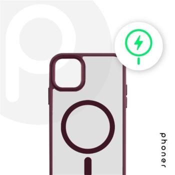 Phoner Apple iPhone 14 Pro Hybrid Mag MagSafe kemény hátlap tok, burgundi vörös kép