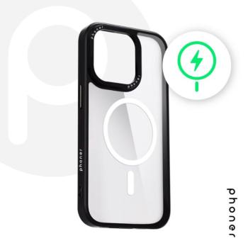 Phoner Custom Hybrid Apple iPhone 13 / 14 / 15 MagSafe kompatibilis hátlap tok, fekete (fekete gombokkal) kép