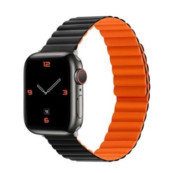 Phoner Rever Apple Watch forgatható mágneses szilikon szíj, 41/40/38mm, S/M, fekete/narancs kép