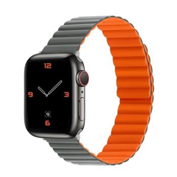 Phoner Rever Apple Watch forgatható mágneses szilikon szíj, 41/40/38mm, S/M, szürke/narancs kép