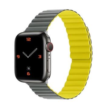 Phoner Rever Apple Watch forgatható mágneses szilikon szíj, 41/40/38mm, S/M, szürke/sárga kép