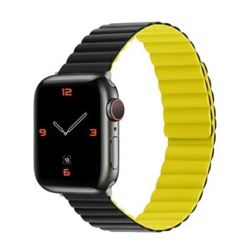 Phoner Rever Apple Watch forgatható mágneses szilikon szíj, 49/45/44/42mm, M/L, zöld/sárga kép