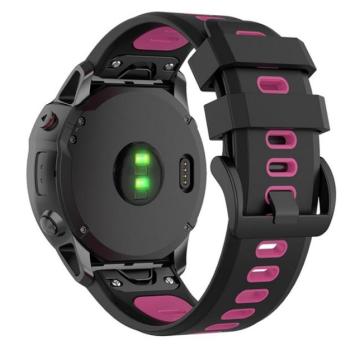 Pótszíj (egyedi méret, 20 mm, szilikon, állítható, fekete csat, QuickFit csatlakozás) FEKETE / RÓZSASZÍN Garmin Fenix 5S, Garmin Fenix 5S Plus, Garmin Fenix 6S Pro, Garmin Fenix 6S Sapphire, kép