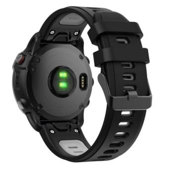 Pótszíj (egyedi méret, 22 mm, szilikon, állítható, fekete csat, QuickFit csatlakozás) FEKETE / SZÜRKE Garmin Fenix 3, Garmin Fenix 7, Garmin Fenix 5, Garmin Fenix 6 Sapphire, Garmin Fenix 6 So kép
