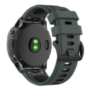 Pótszíj (egyedi méret, 26 mm, szilikon, állítható, fekete csat, QuickFit csatlakozás) SÖTÉTZÖLD / FEKETE Garmin Fenix 6X Pro, Garmin Fenix 6X Pro Sapphire, Garmin Fenix 5X, Garmin Fenix 6X, kép