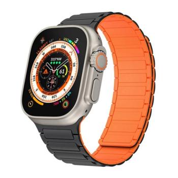 Pótszíj (egyedi méret, kicsi, szilikon, 3D, mágneses) FEKETE/NARANCSSÁRGA Apple Watch Series 10 42mm, Watch Series 5 40mm, Watch Series 4 40mm kép