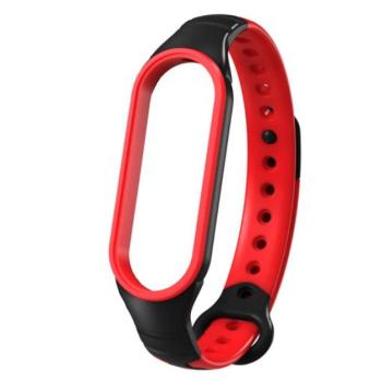 Pótszíj (egyedi méret, szilikon, lyukacsos, légáteresztő) FEKETE / PIROS Xiaomi Mi Band 5, Xiaomi Mi Band 6 kép