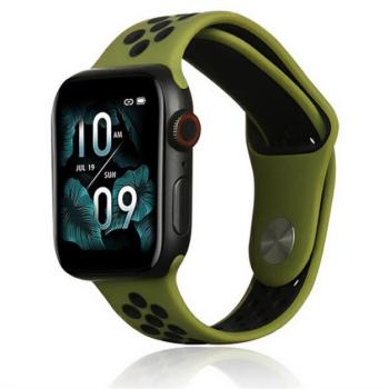 Pótszíj (egyedi méret, szilikon, lyukacsos, légáteresztő) SÖTÉTZÖLD / FEKETE Apple Watch Series 1 42mm, Apple Watch Series 2 42mm, Apple Watch Series 3 42mm, Apple Watch Series 4 44mm, Apple kép