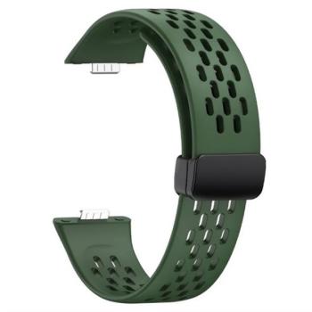 Pótszíj (egyedi méret, szilikon, lyukacsos, légáteresztő) SÖTÉTZÖLD Huawei Watch Fit 3 kép