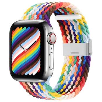 Pótszíj (egyedi méret, textil, állítható, szivárvány minta) FEHÉR Apple Watch Ultra 49mm, Apple Watch Series 7 45mm, Apple Watch Series SE 2 44mm, Apple Watch Series 1 42mm, Apple Watch Serie kép