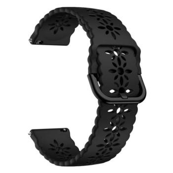 Pótszíj (univerzális, 20 mm, szilikon, lyukacsos, virág minta) FEKETE Huawei Watch GT 2 42mm, Samsung Galaxy Watch Active 2 44mm (SM-R820N), Samsung Galaxy Watch Active 2 40mm (SM-R830N), Garmin F kép