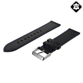 Pótszíj (univerzális, 20mm, valódi bőr, levarrt szél) FEKETE Huawei Watch GT 2 42mm, Samsung Galaxy Watch Active 2 44mm (SM-R820N), Samsung Galaxy Watch Active 2 40mm (SM-R830N) kép