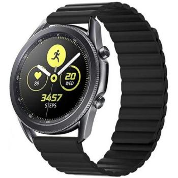 Pótszíj (univerzális, 22 mm, szilikon, bőr hatású, 3D minta, mágneses zár) FEKETE Garmin Forerunner 630, Garmin Forerunner 220, Garmin Forerunner 225, Garmin Fenix 5S, Garmin Forerunner 230, G kép