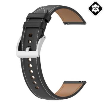 Pótszíj (univerzális, 22 mm, valódi bőr) FEKETE Huawei Watch GT 2 46mm, Huawei Watch GT, Huawei Watch GT Active, Huawei Watch GT Fortuna, Huawei Watch, Huawei Watch Magic, Huawei Watch 2, Huawei kép