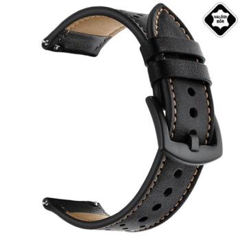 Pótszíj (univerzális, 22 mm, valódi bőr, légáteresztő) FEKETE Huawei Watch GT 2 46mm, Huawei Watch GT, Huawei Watch GT Active, Huawei Watch GT Fortuna, Huawei Watch, Huawei Watch Magic, Huawei kép