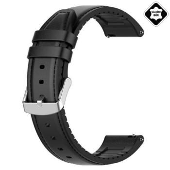 Pótszíj (univerzális, 22 mm, valódi bőr, szilikon belső) FEKETE Huawei Watch GT 2 46mm, Huawei Watch GT, Huawei Watch GT Active, Huawei Watch GT Fortuna, Huawei Watch, Huawei Watch Magic, Huawei kép
