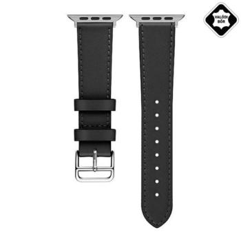 Pótszíj (univerzális, 22mm, valódi bőr, levarrt szél) FEKETE Xiaomi Watch S3, Huawei Watch GT 2 46mm, Huawei Watch GT kép