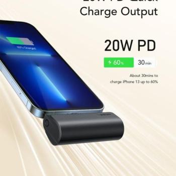 Power Bank VEGER PlugOn - 5000mAh épített csatlakozó Lightning 8-pin PD20W fekete (W0556P) kép