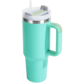 Prémium fémfalú utazó termosz + pohár, 1200 ml, hőtartó, szívószállal, fogantyúval, Tumbler, cyan kép