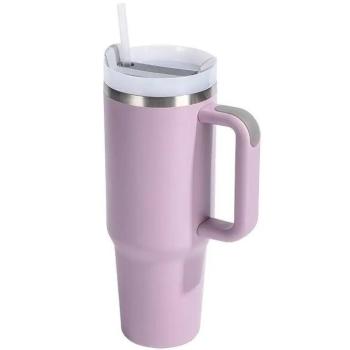 Prémium fémfalú utazó termosz + pohár, 1200 ml, hőtartó, szívószállal, fogantyúval, Tumbler, lila kép