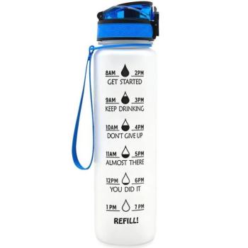Prémium motivációs sport kulacs, idősáv, motivációs szöveg, kézpánttal, 1000 ml, Wooze You Did It, fehér kép