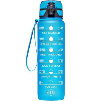 Prémium motivációs sport kulacs, idősáv, motivációs szöveg, kézpánttal, 1000 ml, Wooze You Did It, kék kép