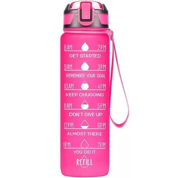 Prémium motivációs sport kulacs, idősáv, motivációs szöveg, kézpánttal, 1000 ml, Wooze You Did It, pink kép
