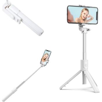 Prémium selfie bot, 19 - 70 cm, 360°-ban forgatható, exponáló gombbal, bluetooth-os, v4.0, tripod állvány funkció, R1, fehér kép