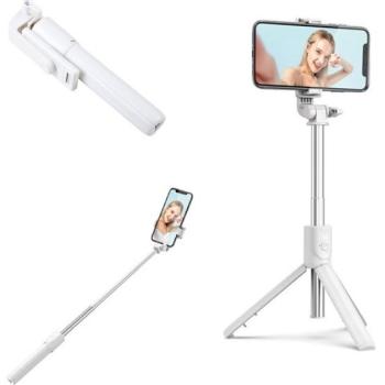 Prémium selfie bot, 19 - 70 cm, forgatható, exponáló gombbal, bluetooth-os, v4.0, tripod, R1, fehér kép