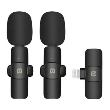 PULUZ bluetooth mikrofon 2db (lightning, LAVALIER csíptethető, zajszűrő + töltőtok) FEKETE Xiaomi Redmi Note 13 4G, Lenovo Tab M11 (TB330), Asus ROG Phone 8 Pro kép
