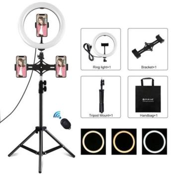Puluz PKt3070B Ring lámpa / LED állvány, 3 okostelefonhoz, 26cm, fekete kép