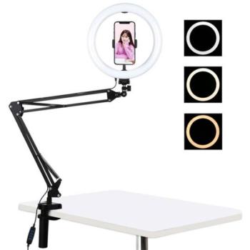 Puluz PKt3090B LED körfény, körlámpa állítható, asztalra rögzíthető állvánnyal, 26cm, fekete kép