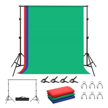 Puluz PKt5204 állvány fényképes hátterek rögzítéséhez 2x2m + hátterek, 3db kép