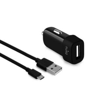 Puro autós töltő 1xUSB 1A MicroUSB fekete kábellel kép