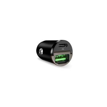 Puro Mini autós töltő 1xUSB-A és 1xUSB-C csatlakozással 30W PD - fekete kép