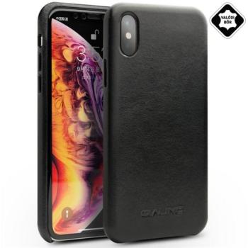QIALINO műanyag telefonvédő (valódi bőr bevonat) FEKETE Apple iPhone XS Max 6.5 kép