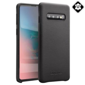 QIALINO műanyag telefonvédő (valódi bőr bevonat) FEKETE Samsung Galaxy S10 (SM-G973) kép