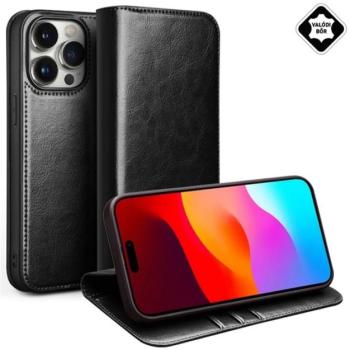QIALINO tok álló, valódi bőr (FLIP, oldalra nyíló, asztali tartó) FEKETE Apple iPhone 15 Pro Max kép