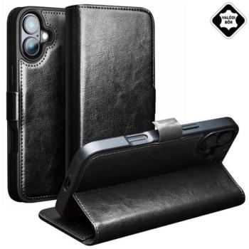 QIALINO tok álló, valódi bőr (FLIP, oldalra nyíló, asztali tartó) FEKETE Apple iPhone 16 kép