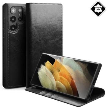 QIALINO tok álló, valódi bőr (FLIP, oldalra nyíló, asztali tartó) FEKETE Samsung Galaxy S23 Ultra (SM-S918) kép