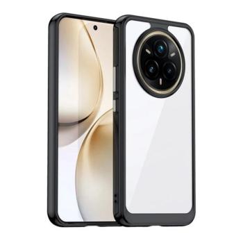 Realme 14 Pro Plus, Műanyag hátlap védőtok + szilikon keret, közepesen ütésálló, átlátszó hátlap, fekete kép