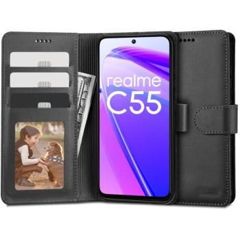 Realme C55, Oldalra nyíló tok, stand, mágnes csattal, TP Wallett, fekete kép