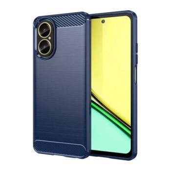Realme C67 4G, Szilikon tok, közepesen ütésálló, szálcsiszolt, karbon minta, sötétkék kép