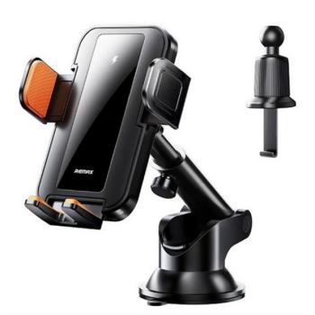 REMAX autós tartó (szellőzőre, szélvédőre, gravitációs, 15W, wireless, állítható, 4-6,9&quot; méret) FEKETE kép