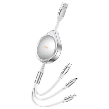 REMAX DRIP adatkábel 3in1 (USB - lightning/Type-C/microUSB, 2.4A, 15W, gyorstöltő, 100cm) EZÜST kép
