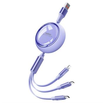 REMAX LINON adatkábel 3in1 (USB - lightning/Type-C/microUSB, 2.4A, 66W, gyorstöltő, 100cm) LILA kép