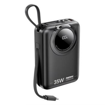 REMAX SCUBA vésztöltő Type-C+lightning aljzat (20000mAh, 35W, PD gyorstöltő, LED kijelző + fix Type-C kábel) FEKETE kép